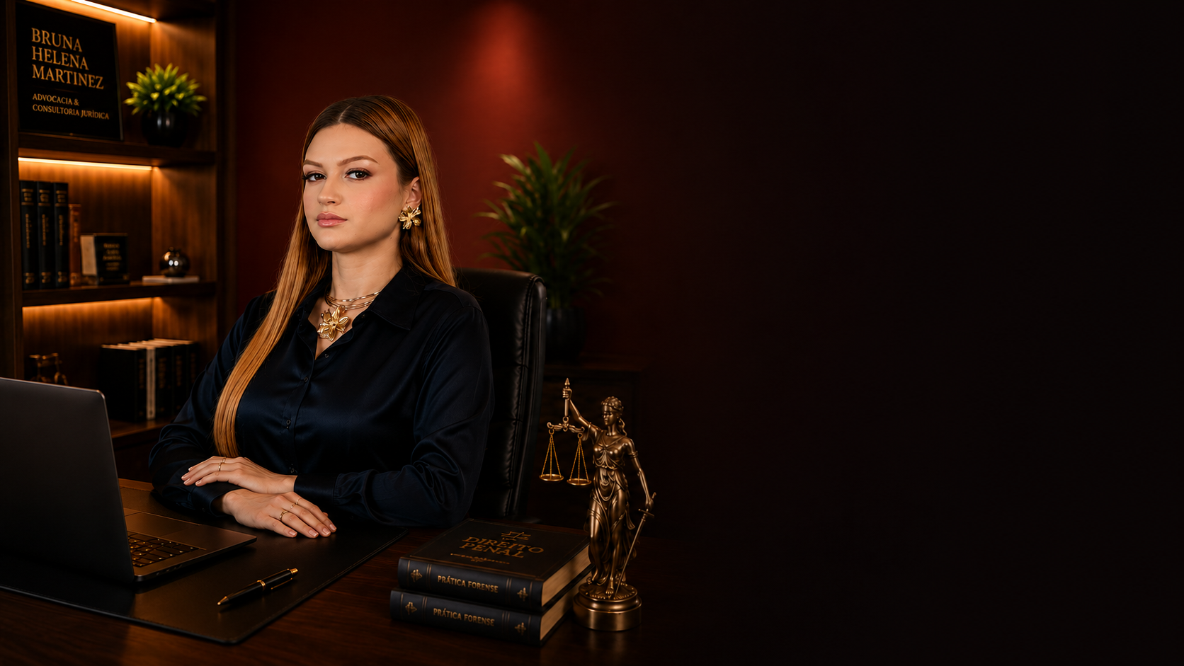 Bruna Helena Martinez analisando documentos em seu escritório
